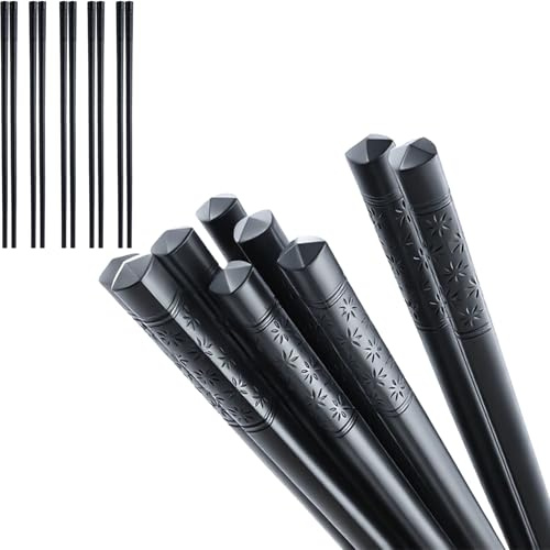 5 Paires Aguette Chinoise Fibre De Verre, 24 Cm Baguettes Japonaises Noires En Alliage Réutilisables Lavables Au Lave-Vaisselle, Lavables Au Lave-Vaisselle, Antidérapantes