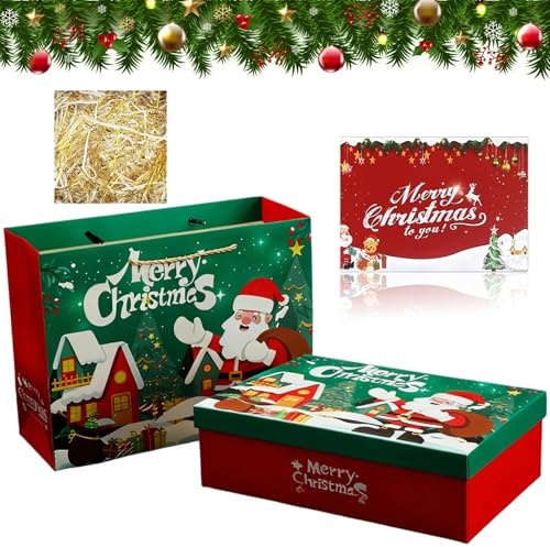 Geschenkbox Weihnachten,Weihnachten Geschenkbox Set,Geschenkboxen mit Deckel Grußkarte,Geschenkverpackung Box,Geschenkschachtel,Geschenkkarton,Rechteck für Geschenk Verpackung(29 * 21 * 11cm)
