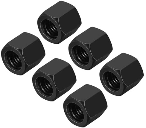 sourcing map M12x1.75mm Pitch Hex Coupling Nuts, 6Pcs 18mm / 0.7 Length Grade 10.9 Carbon Steel Fully Threaded Rod Coupling Nut Stud Coarse Thread Pipe Connector Fasteners, Black