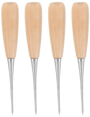 GARIOUANS 4 Pezzi Pz Punteruolo Cucito in Pelle con Manico Legno Forma di Zucca Strumento Punch in Acciaio Alta Durezza per Fai da Te Cucitura Rilegatura e Artigianato Manuale