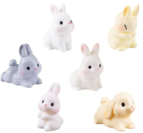 CutitiUU 6 PCS Rabbit Figures Toys Bunny Cake Topper,Rabbit Fairy Garden Moss Landscape DIY Playset Kids Birthday Party Supplies,Easter Bunny Figures Ornaments, Easter Decoration Small Gift (6P)
