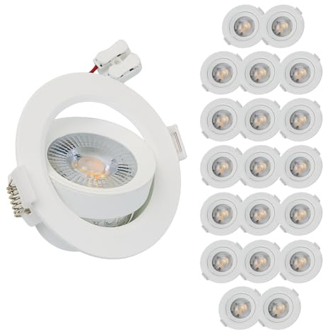 LUXULA 20 Stück LED Einbaustrahler schwenkbar Weiß 7W 600lm, 3000K | 3000K Warmweiß, 38° Spotlight, Einbaumaß 75mm, LED Deckenleuchte 230V für Bad und Küche, 30.000h, Deckenspot