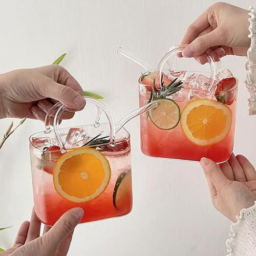 Hperu Glass Purse for Drinks Set of 2, Glass Purse Vase, Unique Drinking Glasses with Straws, Cute Cocktail Glasses for Juice, Iced Tea, Flowers, Home Bar Decor