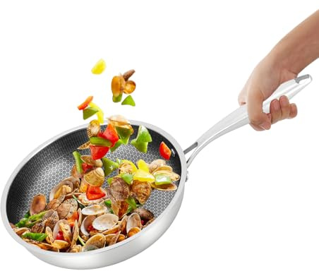Steeviuzj Padella Ø 28 cm, antiaderente in acciaio inox, struttura a nido d'ape, antigraffio, resistente, per fornelli a gas, a induzione, in ceramica