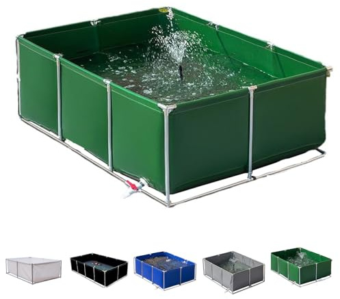 Pounjsd Koi Zuchtbecken mit Ablassventil&robustem Gestell, Außenlagertank Segeltuch Fischteich, Faltbarer Wasserlagerteich 150×150cm, Schwimmbecken Pools Für Wasser-Bewässerung, Einfach Einzurichten