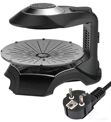 Pitycbo Horno de Barbacoa Infrarrojo Parrilla Eléctrica de Mesa Plancha Asador Portátil con Tapa de y Plato Circular Estructura Abierta y Cableado con Enchufe