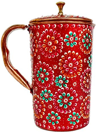 RASTOGI Kunsthandwerk reines Kupfer Krug Hand Malerei verziert für Wasser Aufbewahrung, Festival, gelegentlichen Diwali Geschenk
