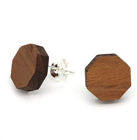 NaturSchatulle träsmycken örhängen | Naturligt klassiskt trä hängande knoppsmycke 925 sterling silver | handgjorda tillbehör e sterlingsilver, colore: Octagon, cod. NK10128