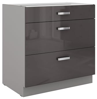 Kuechen-preisbombe Küchen Unterschrank 80 cm Hochglanz Grau Vollauszug Soft-Close Küche Grey Bianca