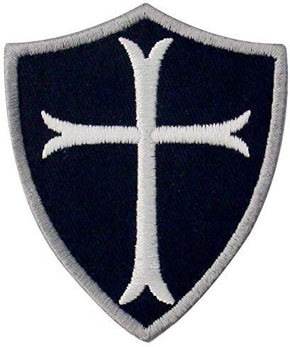 Riddare templar kors sköld militär morale broderad fästkrok och ögla lapp – vit och svart