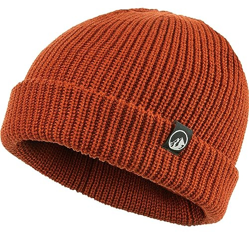 NORTH RIDGE Fisherman Beanie, Knit Winter Hat with Turned Up Cuff, Lightweight Stretch Fabric (Orange)