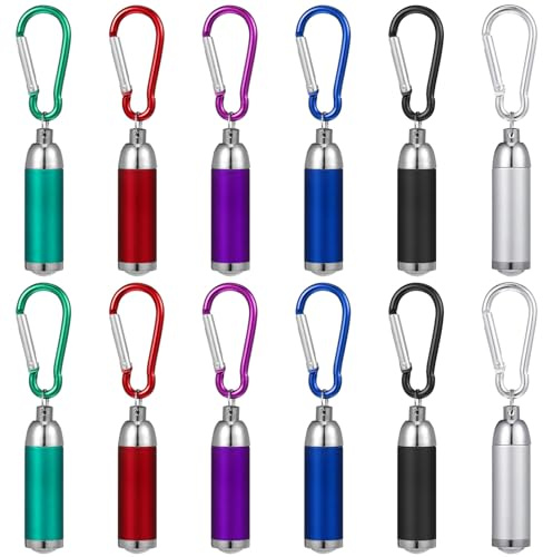 Garneck 12 Stück Mini Kleine Schlüsselbund Taschenlampe Camping Taschenlampe Mini Legierung Kletterhaken Führte Schlüsselbund zum Wandern im Freien