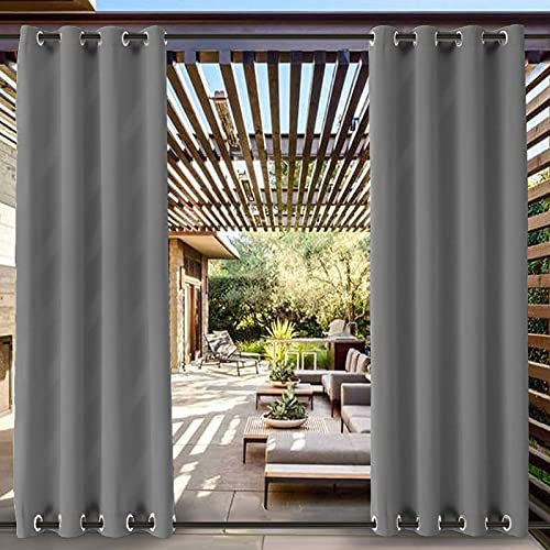 Outdoor Vorhang Wetterfest mit Ösen Oben und Unten, Wasserdicht Aussenvorhang Sonnenschutz UV Schutz Verdunkelungs Vorhang für Terrasse, Balkon, Pavillon, Strandhaus, 1 Stück,Hellgrau-B120xH150cm