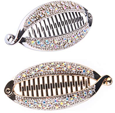 Lurrose 4 Stück Modische Bananen- Haarspange Pferdeschwanzhalter- Klammer Starke Spannung Fischform Griffe Klemmklammer (Gold, Silber 2 Stück)