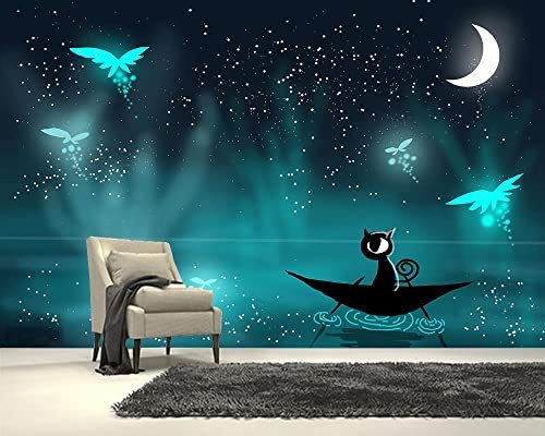 Frtmsticker Papier Peint Autocollant Murale 3D Ciel Lune Étoiles Papier Peint Photo 3D Enfants Chambre 3D Murale Pvc Autocollant Wall Art Garçon Fille Chambre Affiche Murale 200X100Cm