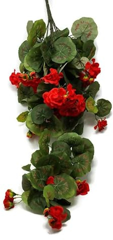 Artificial Floral Supplies Trailing Artificial Geranium Flower x 75cm - Hanging Basket Leaf - Pink or Red (Red)