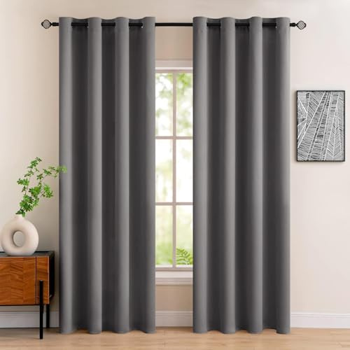 MIULEE Grå mörkläggningsgardiner för vardagsrum 2 panelset, Premium ögonframgardiner för sovrum, värmeisolerade fönstergardiner, mörkläggningsgardiner 79 drop, varje panel 140 cm x 199 cm
