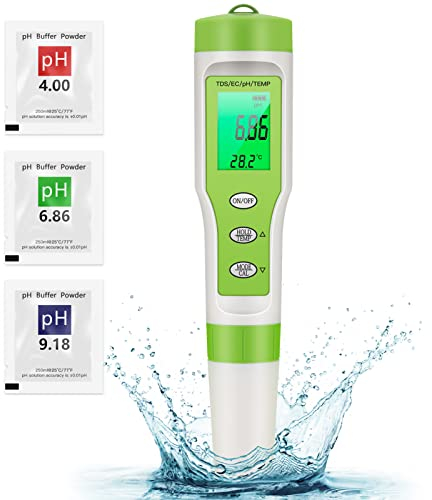 Ehomfy PH Messgerät PH Wert Messgerät 4 in 1 Pool Tester pH TDS EC Temperatur Pool Thermometer pH Meter (ATC) mit hoher Genauigkeit Digital Wassertester mit LCD-Display für Pools Aquarium Trinkwasser