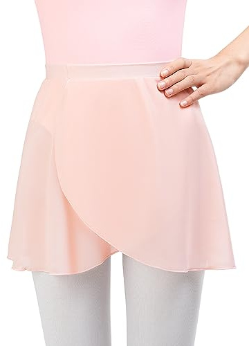 Monbessi Girls Ballet Skirts for Women Chiffon Girls Dance Wrap Skirt Pull On Design(M, Pink)