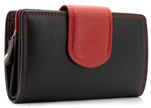 ekavale Geldbörse aus echtem Leder für Damen, Frauen Geldbeutel, Portemonnaie RFID (Schwarz-Rot)