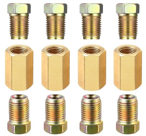 JNNJ 12 Piezas Cables de Freno Conectores Unión, Juego Accesorios Tuerca Latón Línea Freno con 4 Uniones y 8 Tuercas, Conexiones Línea Frenos Seguras Duraderas para Tubos Freno Abocardamiento