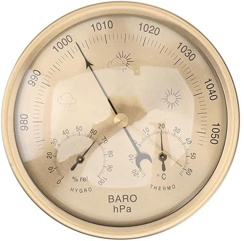 UNbit Barómetro Termómetro Higrómetro, Barómetro Tradicional Estación Meteorológica Analógica, Barómetro Termómetro Higrómetro, Barómetro de 5 Pulgadas
