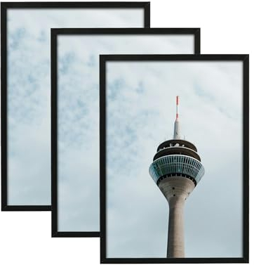 Atryinous Lot de 3 cadres photo A5-15 x 21 cm - Noir - En bois - Avec verre Perspex - À suspendre/poser pour photos/affiches/collages