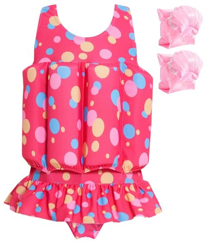 Summshall Baby Girls Swimsuit with Floatation Toddler One Piece Swimsuits Kids Swim Vest Swimwear Float Suit Summer Beach Bathing Suit Red