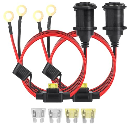 Getyjoe 2 Set 12V Auto Zigarettenanzünder Steckdose 1.2m Zigarettenanzünder Buchse mit 2 Set Sicherung Wasserdicht Marine Grade Zigarettenanzünder für 12V/24V Auto Boot Motorrad 14AWG Anschlusskabel