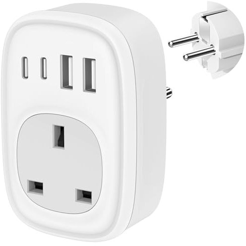 UK to European Plug Adapter - UK to EU Euro Europe Schuko 40W USB C Fast Travel Plug Adaptor Grounded USBC Type C Charger for Spain Turkey France Germany Iceland Poland Greece Russia (Type E/F)Tusreda