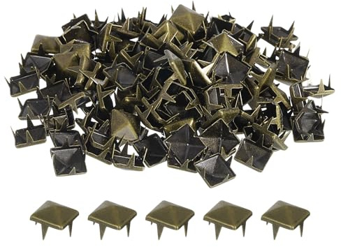 QUARKZMAN 80pcs Tachuelas de Pirámide Cuadrado, 8mm Remaches de Punta Cuadrada Tachuelas para Ropa Cuero Picos de Estilo Punk de Cobre para Cinturones Prendas Manualidades, Bronce