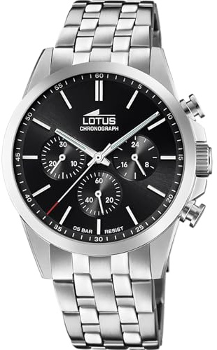 LOTUS Reloj Hombre Analógico de Acero Inoxidable 316l Plateado - Movimiento de Cuarzo - Cronógrafo - Cristal Mineral de Alta Resistencia - Resistente al Agua 5 ATM 18989/4 Chrono
