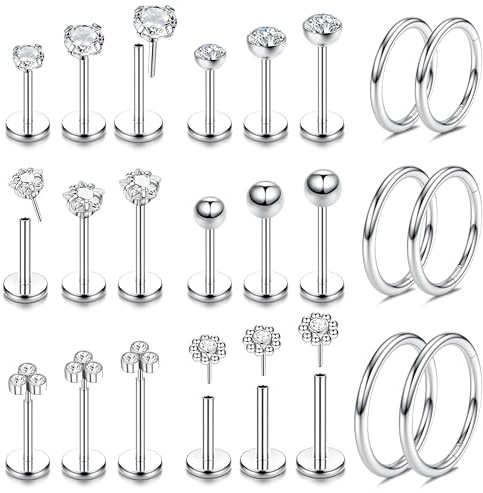 JeweBella 20G Nasenpiercing Chirurgenstahl Tragus Helix Ring Gold/Silber Labret Studs Septum Lippenpiercing Ohr Conch Monroe Medusa Set 6/8/10MM