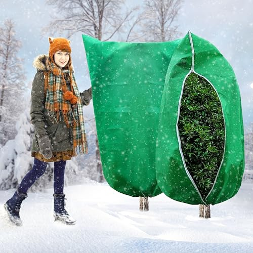Protection hivernale 120 x 180 cm - Protection contre le gel pour plantes, palmiers - En non-tissé - Avec fermeture éclair - Protection hivernale pour plantes en pot - Coupe-vent