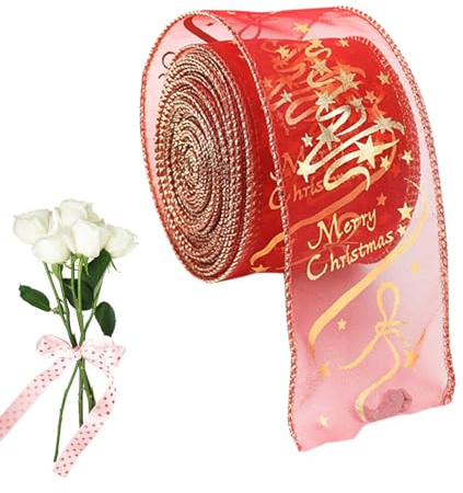 lanliflying RedGold Schleifenband, 6,3 cm Samtband mit Draht, 2,2 m Weihnachtsbaumschmuckband, Weihnachtsfeier-Zubehör für Weihnachtsdekorationen, Schleifenkranzherstellung