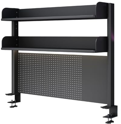 FPIGSHS Clamp On Desk Organizer Shelf, Desk Extender Pegboard Workstation,Computer Desk Accessories For Office, Privacy Panel For Gaming Desk,Clamp-on Desktop Shelving System (black 60cm)