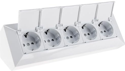 ChiliTec 5-Fach Mehrfachsteckdose mit Klappdeckel, Weiß | 230V, Stromverteiler für Küche Büro Werkstatt