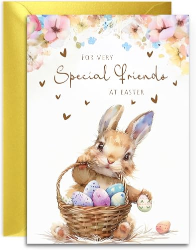Special Friends Easter Card - Bunny with Easter Eggs Design - A5 Size with Gold Envelope