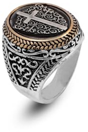 Jewellery Pit - 925 Sterling Silber Kreuzring, gotischer Siegelring für Herren, gravierter Verlobungsring im Vintage-Stil, handgemacht, poliert, inkl. Adeau Silber Reinigungstuch (58)