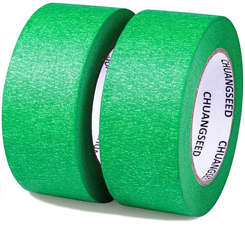 CHUANGSEED Green Abdeckband 48mmX50m 2 Rollen, Kreppband für Beschriftung, DIY BastelnMalerarbeiten und Renovierungen-Leicht Abnehmbar Abklebeband - Malerband Wasserdicht grünes abdeckband