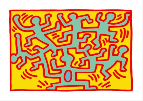 Haring-67 - Quadro da parete su tela, stampa su tela su telaio in legno, immagine perfetta per la decorazione della parete