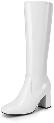 DREAM PAIRS Women's Gogo Boots Square Toe Knee High Boots | Chunky Heel Side Zipper Knee High Boots for Women Comfortable Fashion 70s Disco Boots
