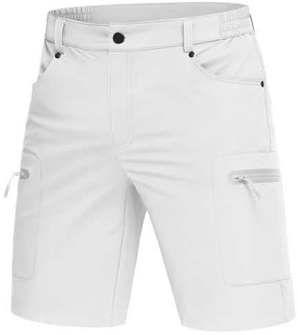 MAGCOMSEN Men's Quick Dry Cargo Shorts Elasticated Waist Work Shorts | Water Resistant, Lightweight, 2 Hand Pockets, 3 Zipper Cargo Pockets, Zip Fly and Button Closure