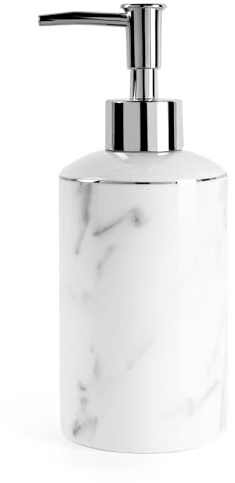 ANTIS'S HOME Keramik Seifenspender, 370 ml Spülmittelspender - Nachfüllbarer Flüssigseifenspender mit silbernem Pumpkopf, Marmor Optik mit silbernen Linien für Bad & Küche