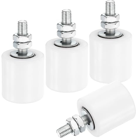 QUARKZMAN 4pcs Galet Guide pour Portail Coulissant 42x44mm, M10 Roulette Nylon Guide au Sol pour Porte Grange Coulissante, Roue Universel avec Roulement à Billes Scellé pour Portail, Blanc