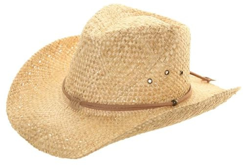 Unisex Straw Cowboy Hat, Natural, One Size (60cm), Real Straw, Shapeable Brim, Summer, Western-Style, Elasticated Band