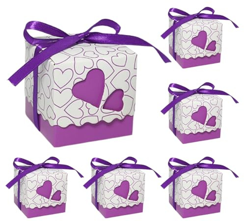 Paper Godis Box 50 st Presentlådor Bröllop Papperslådor Godis Presentförpackning Dop Liten Presentask med Band för Bröllop, Fester (Lila)