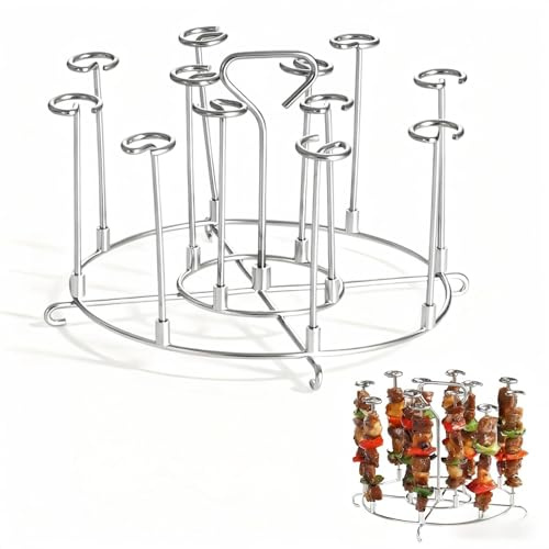 12 Brochetas Incluidas Juego de Brochetas Verticales para Freidora de Aire - Accesorio en Acero Inoxidable 304 para Airfryer - Parrilla Extraíble para Asar - Ideal para Pollo, Verduras y Salchichas