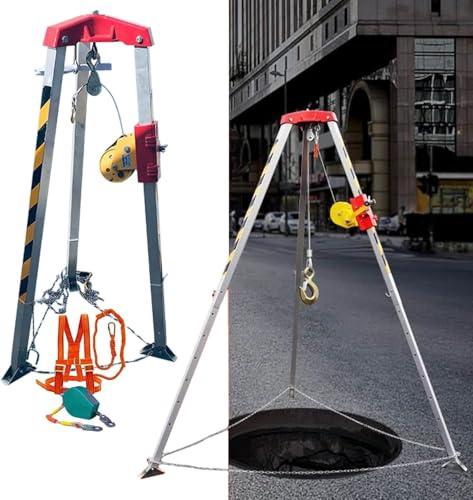 GFHOOZ Kit di Protezione anticaduta Regolabile – Treppiede di Salvataggio da 19,8 m con verricello e Staffa di Sollevamento di Emergenza per spazi ristretti, Salvataggio in