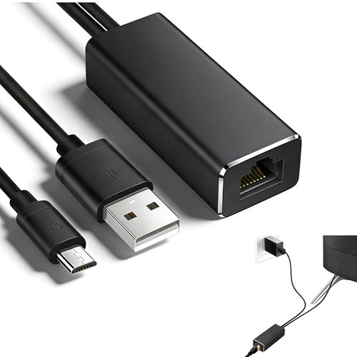 Micro-USB-zu-Ethernet-Adapter, 100 MBit/s mit Netzkabel, USB auf RJ45 LAN-Netzwerkadapter, kompatibel mit Fire TV Stick, kompatibel mit Basic Edition, kompatibel mit Chromecast usw.